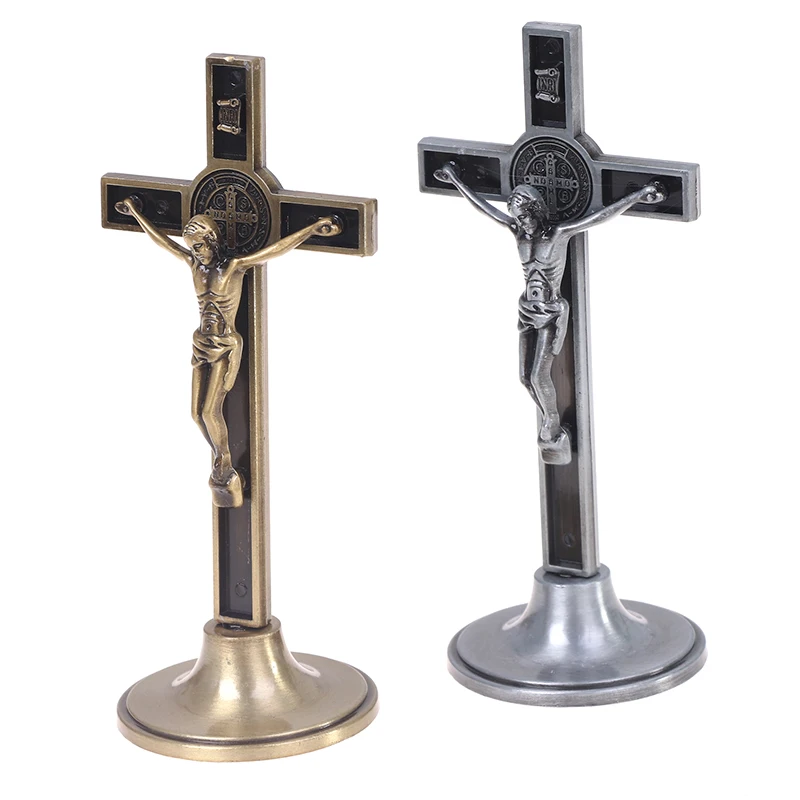 【YA】Church Relics Jesus on the Stand Cross Wall Crucifix Antique Home Chapel Decor 1pc