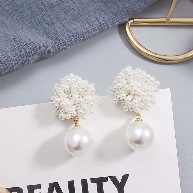 UZ Fashion Pearl Crystal Round Ball Stud Earrings For Women Wedding Earring Party Jewelry