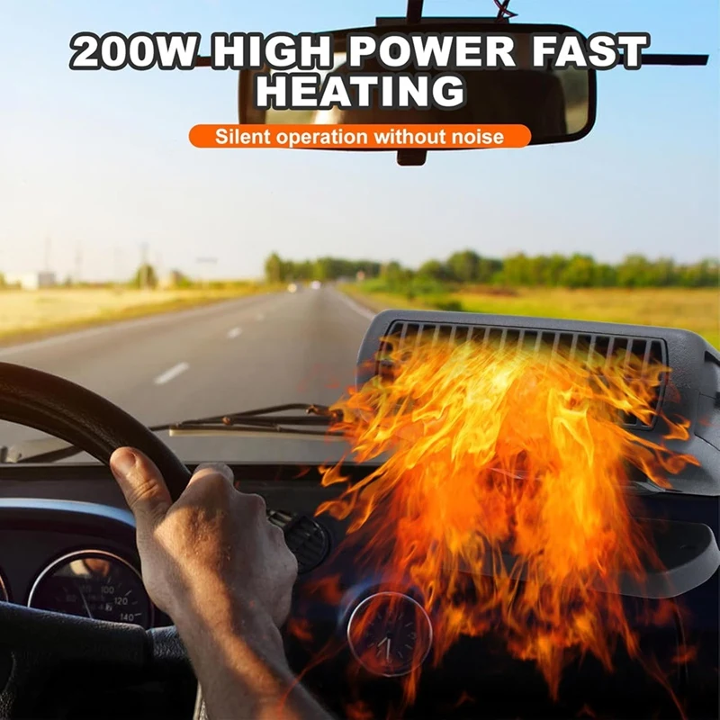 NCSMT 2pc 24v Car Heater, Portable Car Heater and Defroster, Windshield Defogger, Calenton Para Carro, 360° Rotation (Black