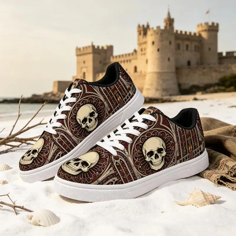 Ladies Men Cute Skull Pattern Unisex Sneakers，Low-top casual skate shoes，Running Shoes，The perfect choice for Christmas and birt