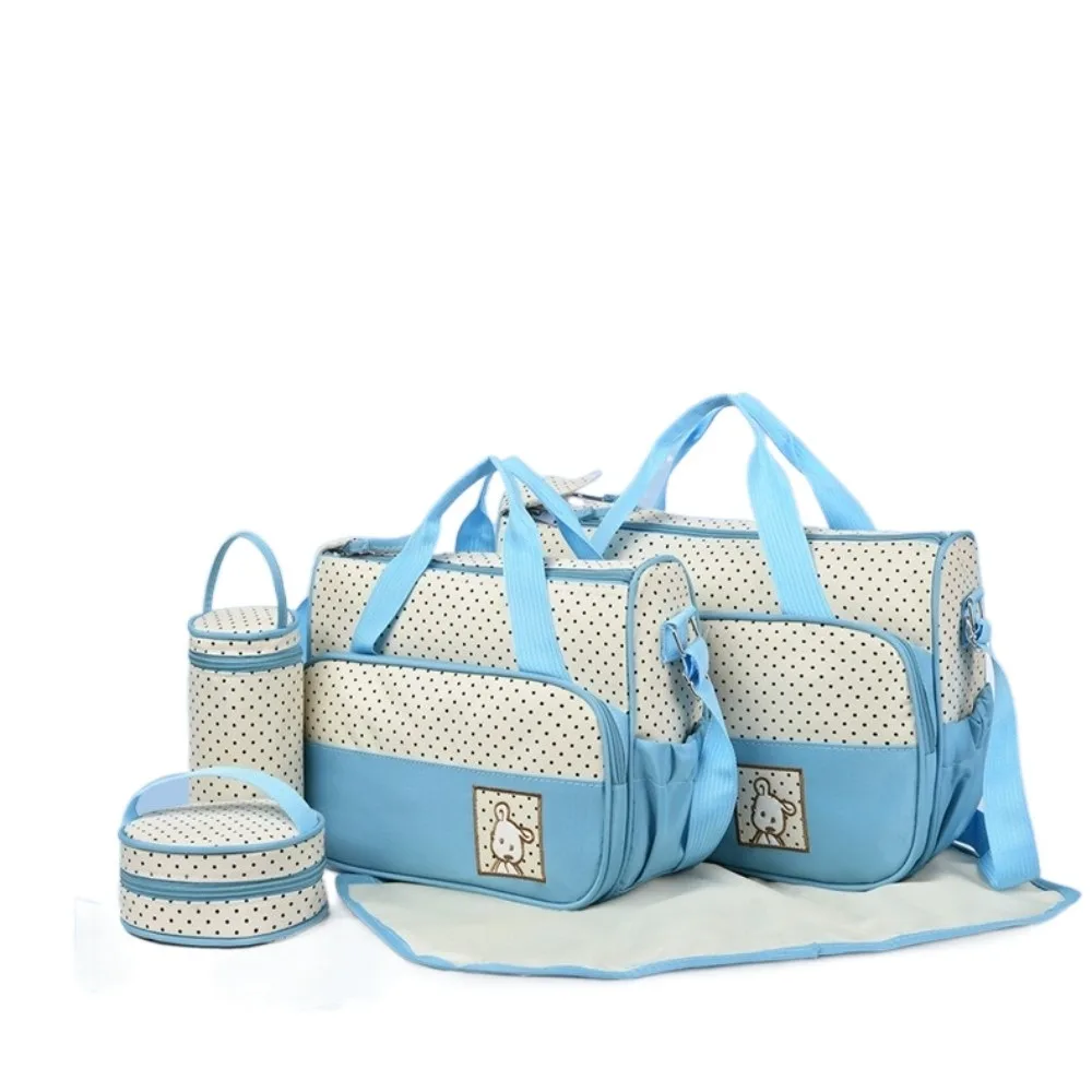 

5Pcs/Set Large Capacity Baby Bag for Mom Changing Pad Multifunctional Newborn Accessories Bag Independent Bottle Pouch Fashion