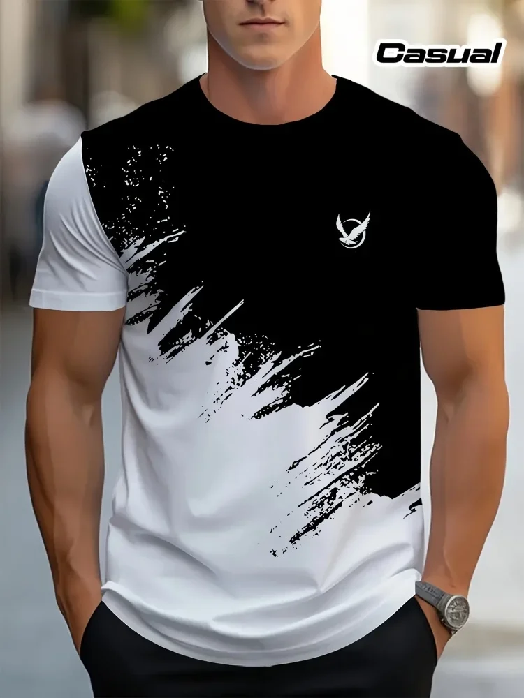 T-shirt décontracté pour homme, style simple et tendance, respirant, col rond, manches courtes, vêtements de rue tendance pour l'été.