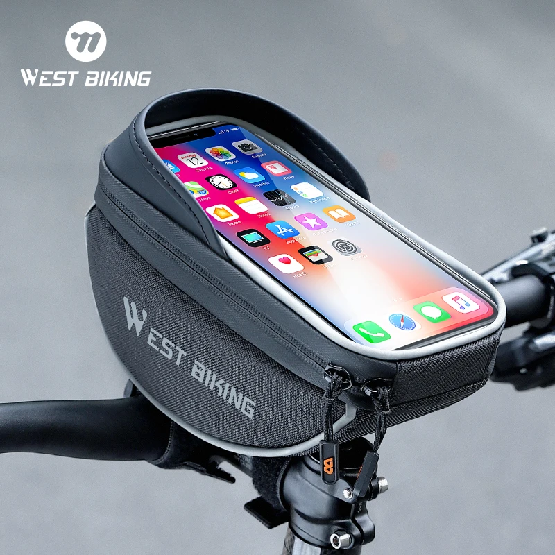 WEST BIKING Waterproof Bike Phone Bag 6.8 Inch TPU Sensitive Touchscreen Mobile Phone Bags Reflective Bike Handlebar Storage bag