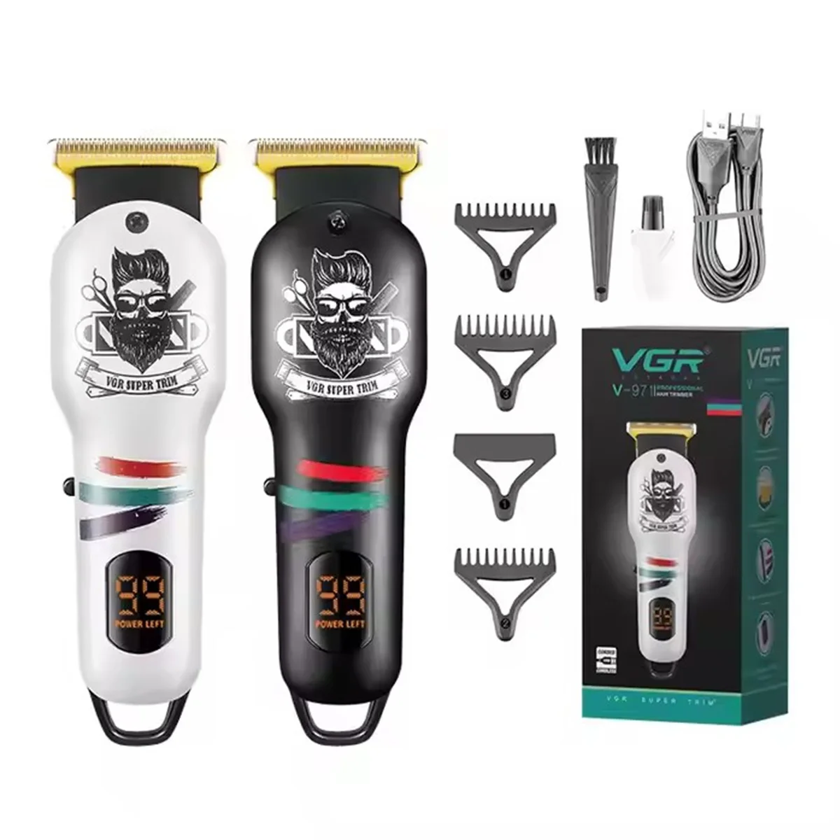 

V-971 профессиональная машинка для стрижки волос, перезаряжаемый триммер для волос для мужчин, парикмахерская, светодиодный дисплей, лезвие с титановым покрытием, машина для стрижки волос