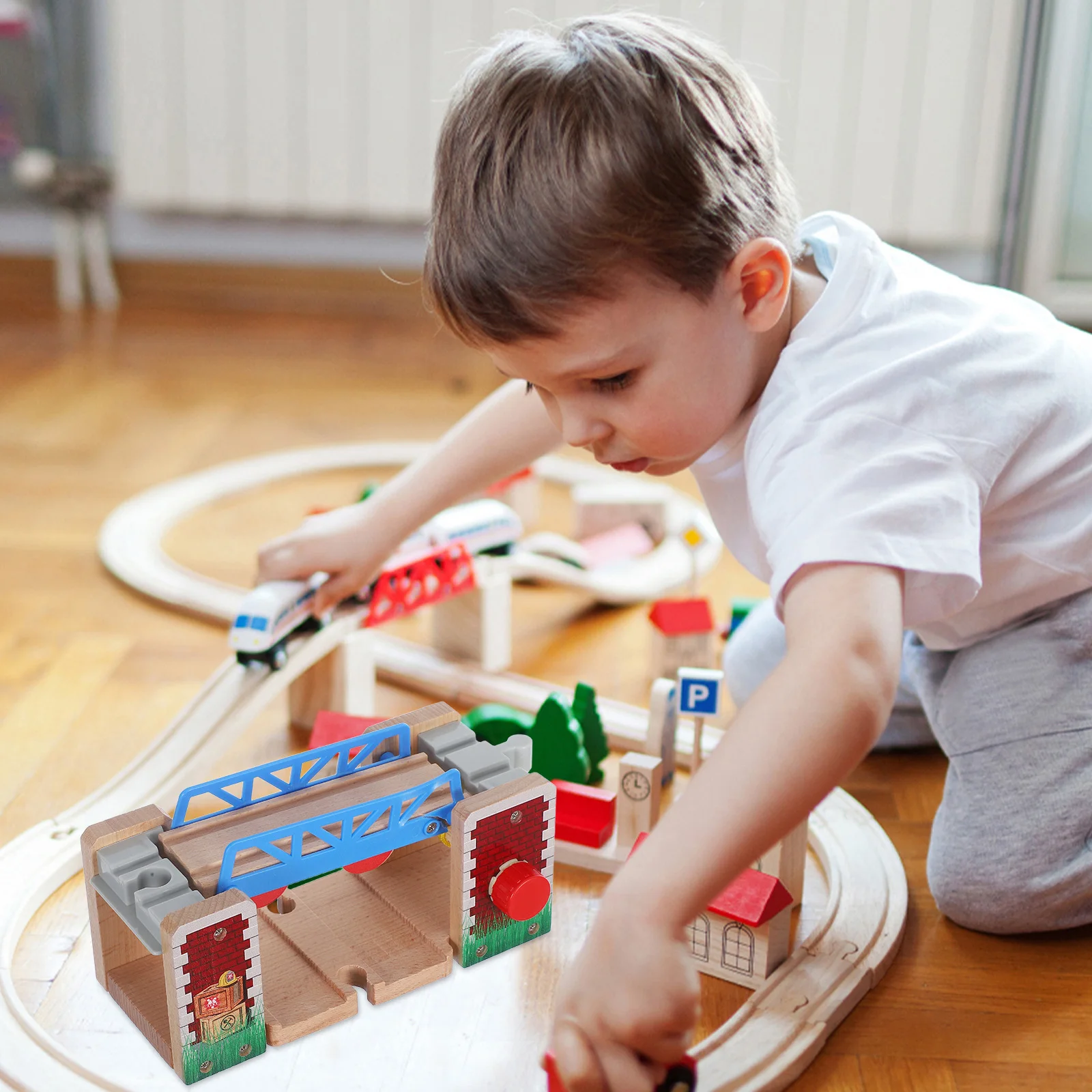Acessórios de trilhos de trem de madeira Ponte de elevação para ferrovia aumenta a criatividade com experiência de jogo educacional