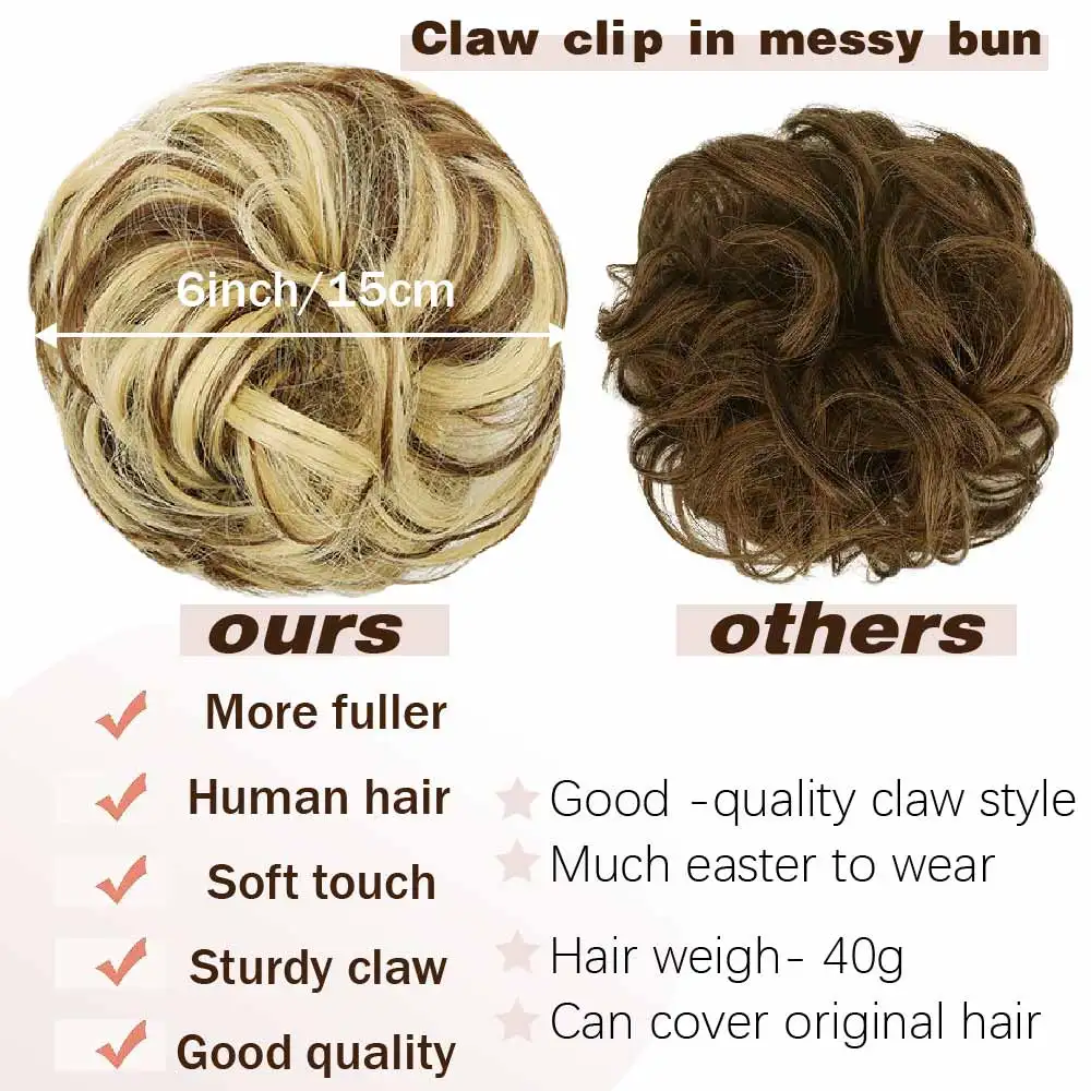 Pão sintético elegante com grampo para mulheres, peruca ondulada instantânea Updo, chic chic chignon sintético, confortável e com aparência natural