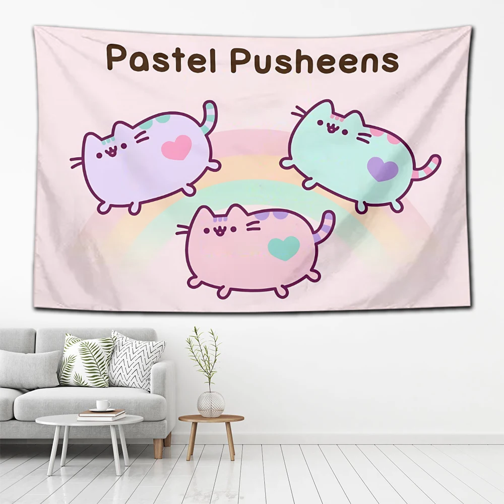 

2024 Cat P-Pusheens Tapestry Decoration Flag Living Room Wall Hanging Bedroom Wall Carpets tapestries