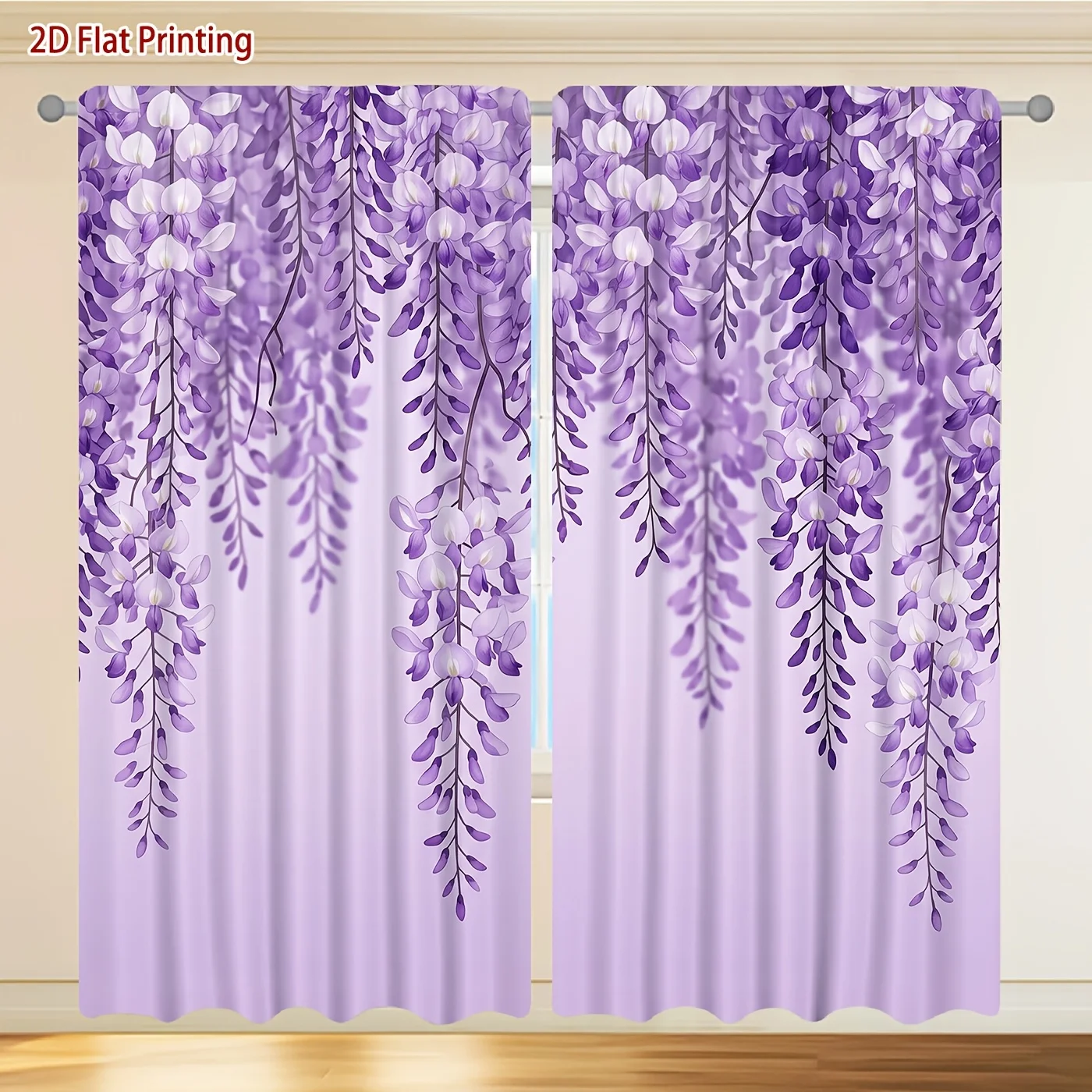 Romantic Purple Wisteria Floral Print Curtains Window Drapes Botanical Pattern Curtains for Living Room Bedroom Aesthetic Home D
