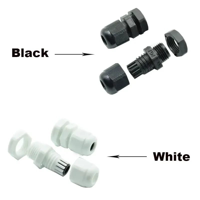 10pcs IP68 PG7-PG16 Cable Cord Gland Joints White/Black Nylon Plastic Junction Box Connectors Cord Grips Gaskets and Locknut