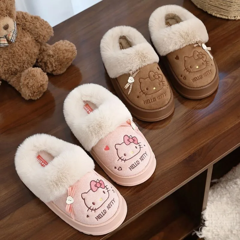 

Sanrio Kawaii Hello Kitty Cotton Slippers for Girls Home Outdoor Plush Warm Comfortable Thickened Cotton Slippers Cute Gift