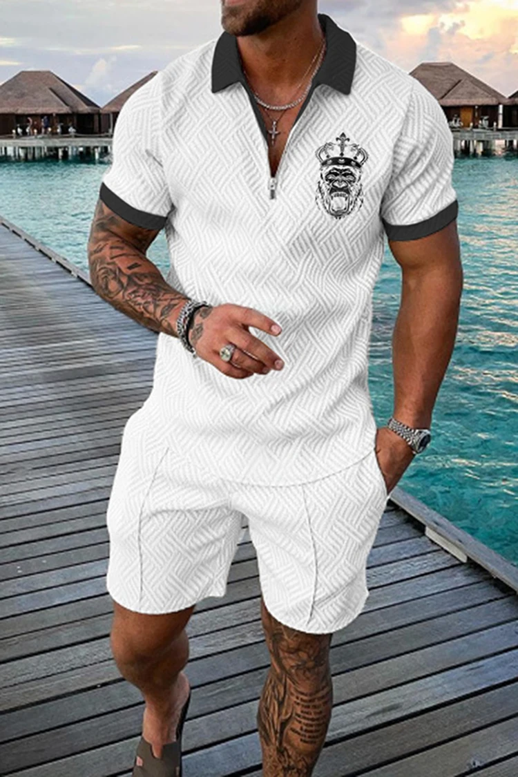 Sommer Herren Luxus Polos hirt Shorts Anzug Modetrend Trainings anzug 2 Stück Vintage Tiger Print Outfit Set männliche Freizeit kleidung – Detail 4