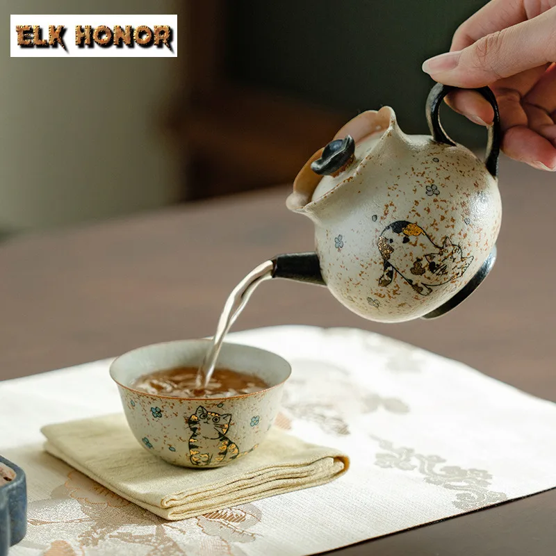 150ml Hand-painted Lazy Cat Teapot Retro Tea Infuser Pot Tea Maker Kettle With Ball Hole Tableware Accessories Ornaments Craft