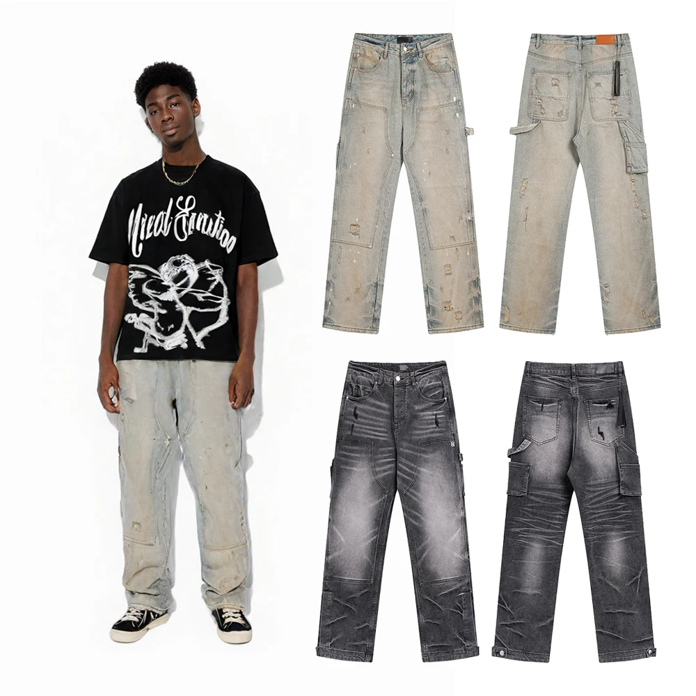 

Y2K Одежда Джинсы Прямые брюки Рваные джинсы Уличный стиль Мешковатые длинные брюки Уличная одежда Одежда Джинсы в стиле хип-хоп для мужчин