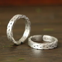 Buyee 925 Sterling Silver Couples Ring Finger Excellent Knit Shape Simple Open Ring for Woman Men Fashion Fine Jewelry Circle