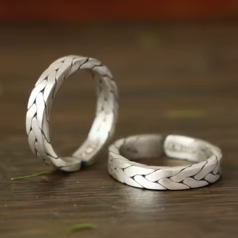 Buyee 925 Sterling Silver Couples Ring Finger Excellent Knit Shape Simple Open Ring for Woman Men Fashion Fine Jewelry Circle