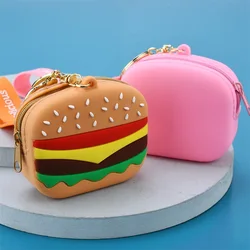 Fashion Silicone Simulation Hamburger Purse Pendant Keychain Female Cute Exquisite Mini Wrist Bag Girl Heart Keyring Women Gift