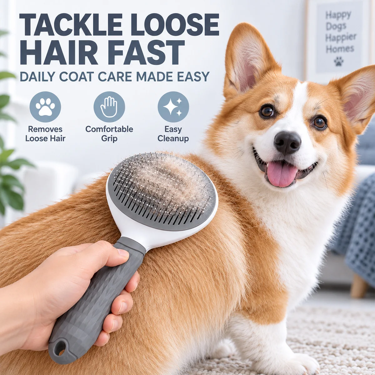 1pc Pet Grooming Brush Self Cleaning Slicker Brush Dog Cat Hair Remover Deshedding Massage Comb for Daily Grooming Pet Owners