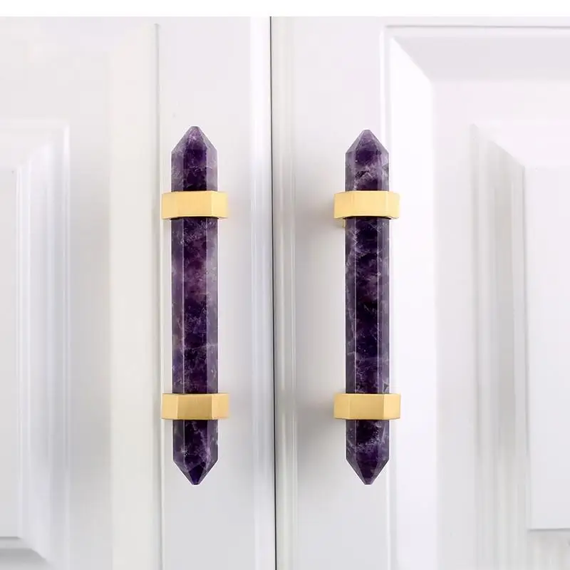 

European Style Brass Handle Natural Crystal Furniture Wardrobe Drawer Single Hole Handle Creative Home Decoration Accessories