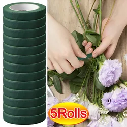 Cinta autoadhesiva de tallo Floral para ramo de flores artificiales, cinta verde para envolver floristería, suministros de flores de bricolaje, 5/1 rollos