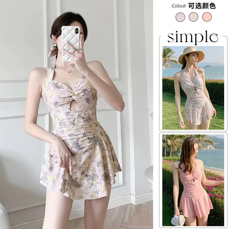 

Cute Women Hanging Neck Sweet Swimwear Sexy One-piec Beach Wear Swim Suit Beach Dress Swimsuit High Waist Bathing Suit for Girls