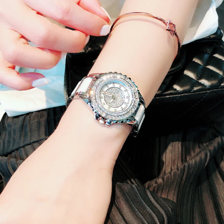 

High Quality Women Watches White Ceramic Diamond Ladies Wristwatch Waterproof Quartz Luxury Brand 2022 Fashion Watch Gift