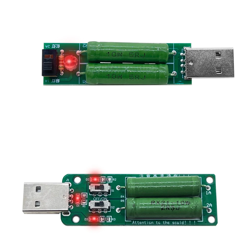 USB Resistor DC electronic load 2 switch adjustable current 5V 1A/2A/3A battery capacity voltage discharge resistance tester