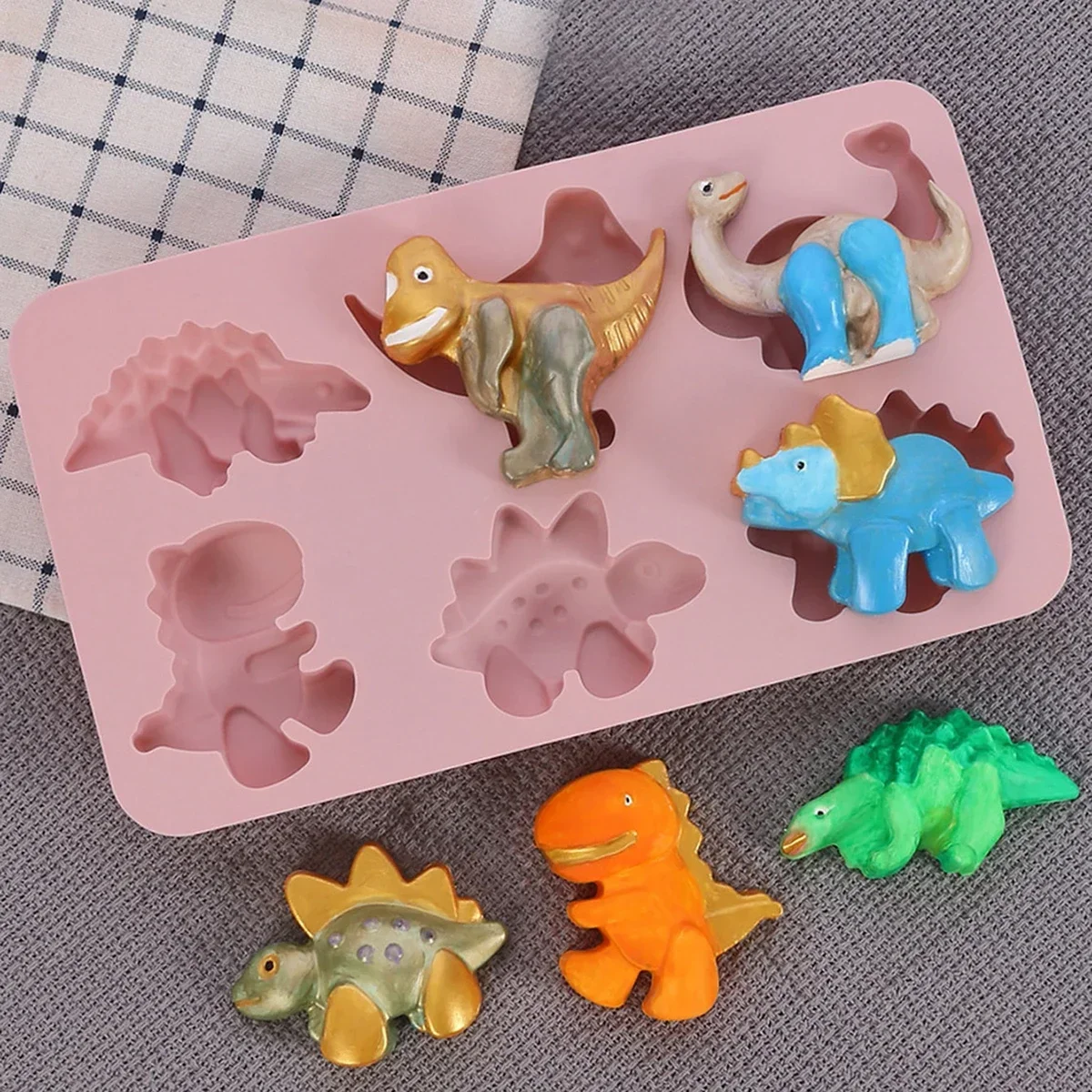 1PC-6 cartoon dinosaur cake silicone mold pudding mold chocolate mold animal DIY baking tool handmade soap