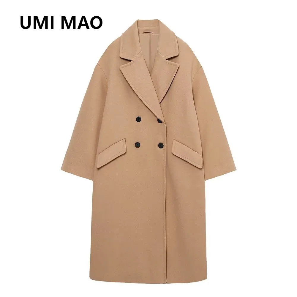 

UMI MAO Mid-Length Double-Breasted Coat Woman Autumn Winter New Women's Fashion Loose Jacket Clothes Female Overcoat