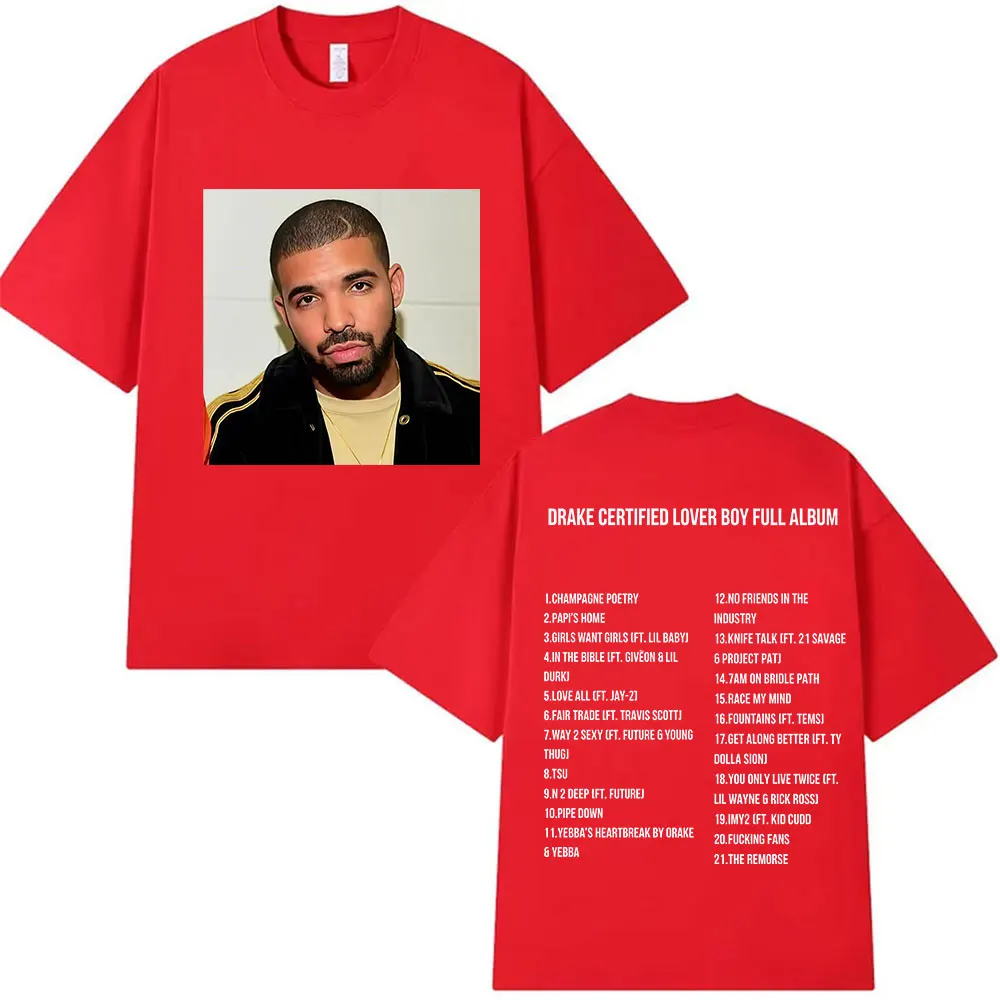 مغني الراب دريك معتمد عاشق الصبي ألبوم كامل 2025 الجرافيك تي شيرت الرجال الهيب هوب موسيقى البوب فضفاض تي شيرتات قصيرة الاكمام الشارع الشهير