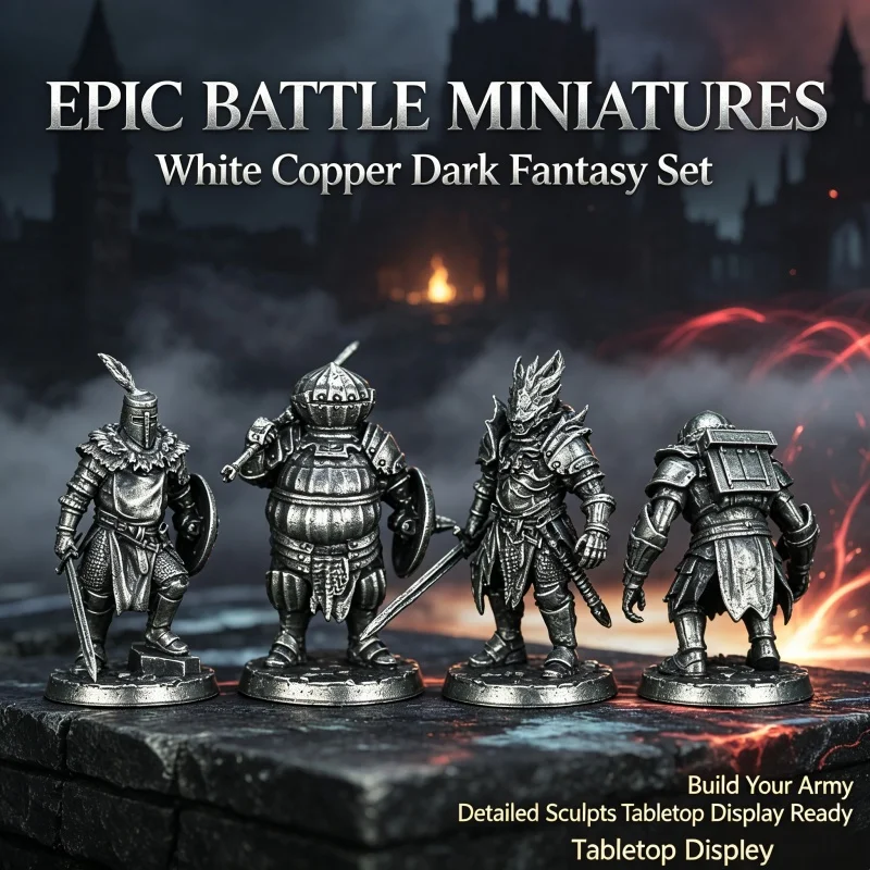 White Copper Metal Tabletop Mini Fantasy Warrior Statue Vintage Craft Desktop Collectible Figurine Tabletop Game Decor Model