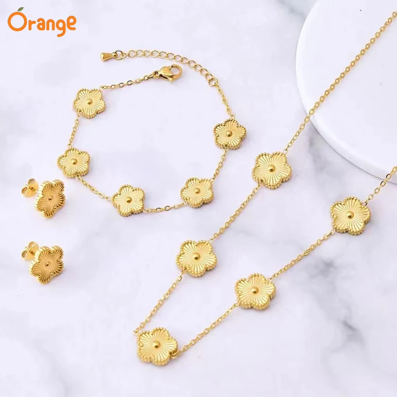 Official Gold Five-Leaf Flower Set Jewelry Fashion Popular Jewelry Best-Selling Holiday Gift For Girls