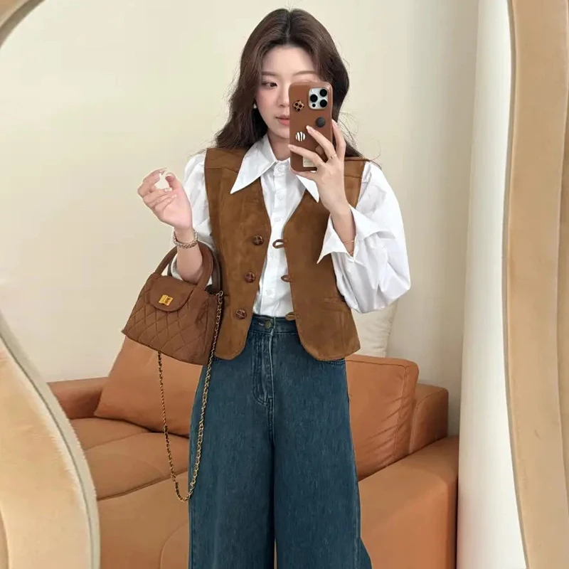 

Faionable Casual Vest Women's Autumn New Sle Retro Versatile Slimming Outerwear Commute Season Regular Thin Pure Col...