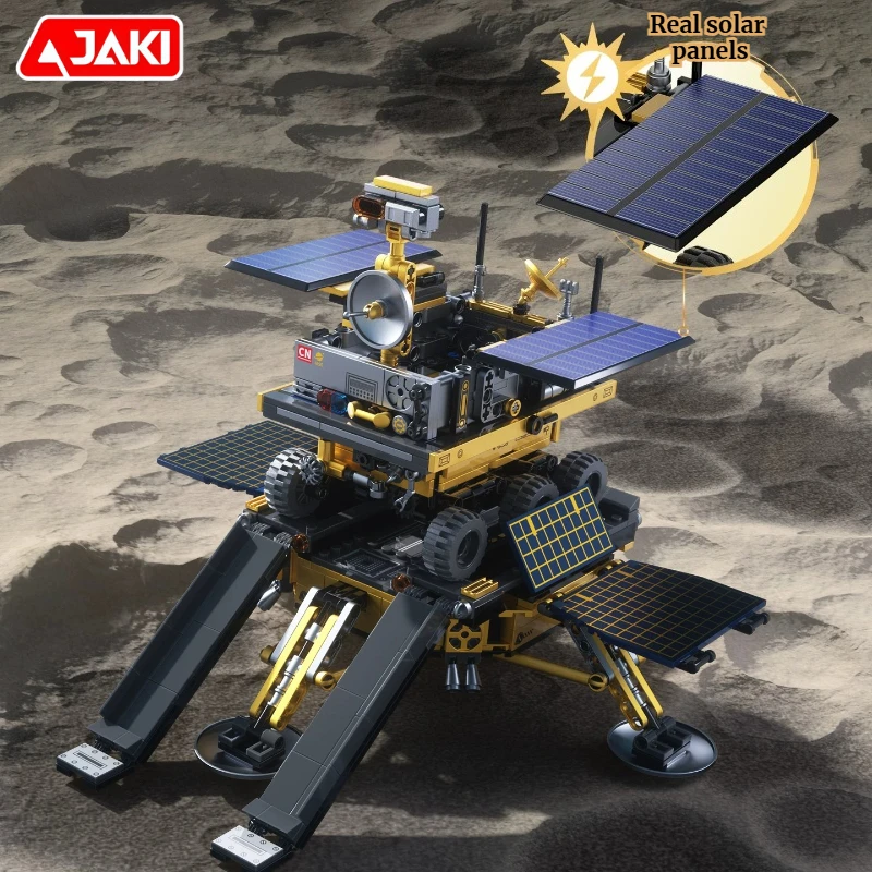 JAKI Goldener Solarbetriebener Mondfahrzeug-Bausatz Wissenschafts- und Technik-Lernspielzeug Bewegliches Modell Montage-Set Geschenk für Jungen