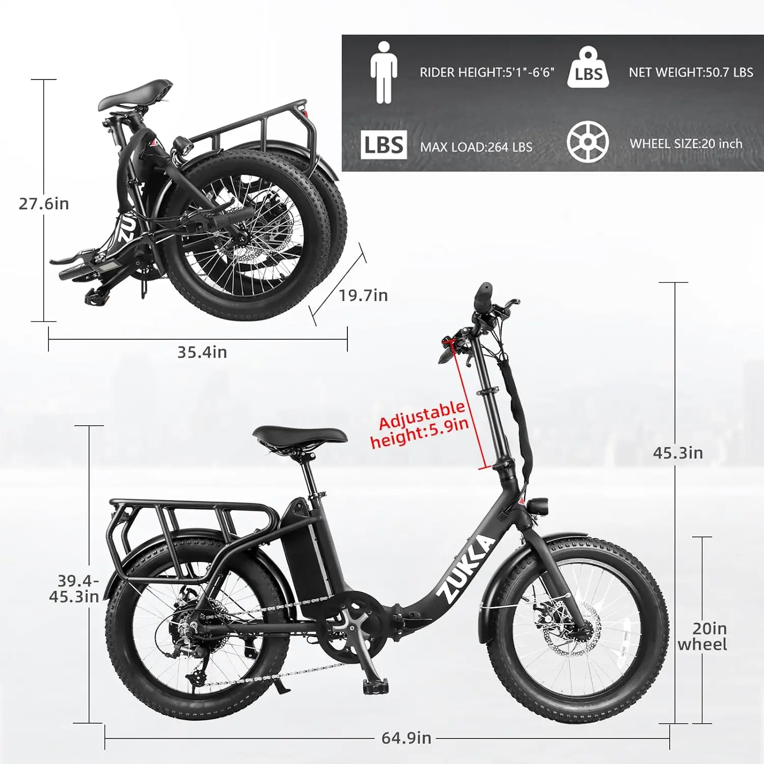 ZUKKA 20 inch Folding Electric Bike for Adults,500W High Speed Brushless Motor, Anti-Theft Lock Battery 48v 15Ah Li-ion