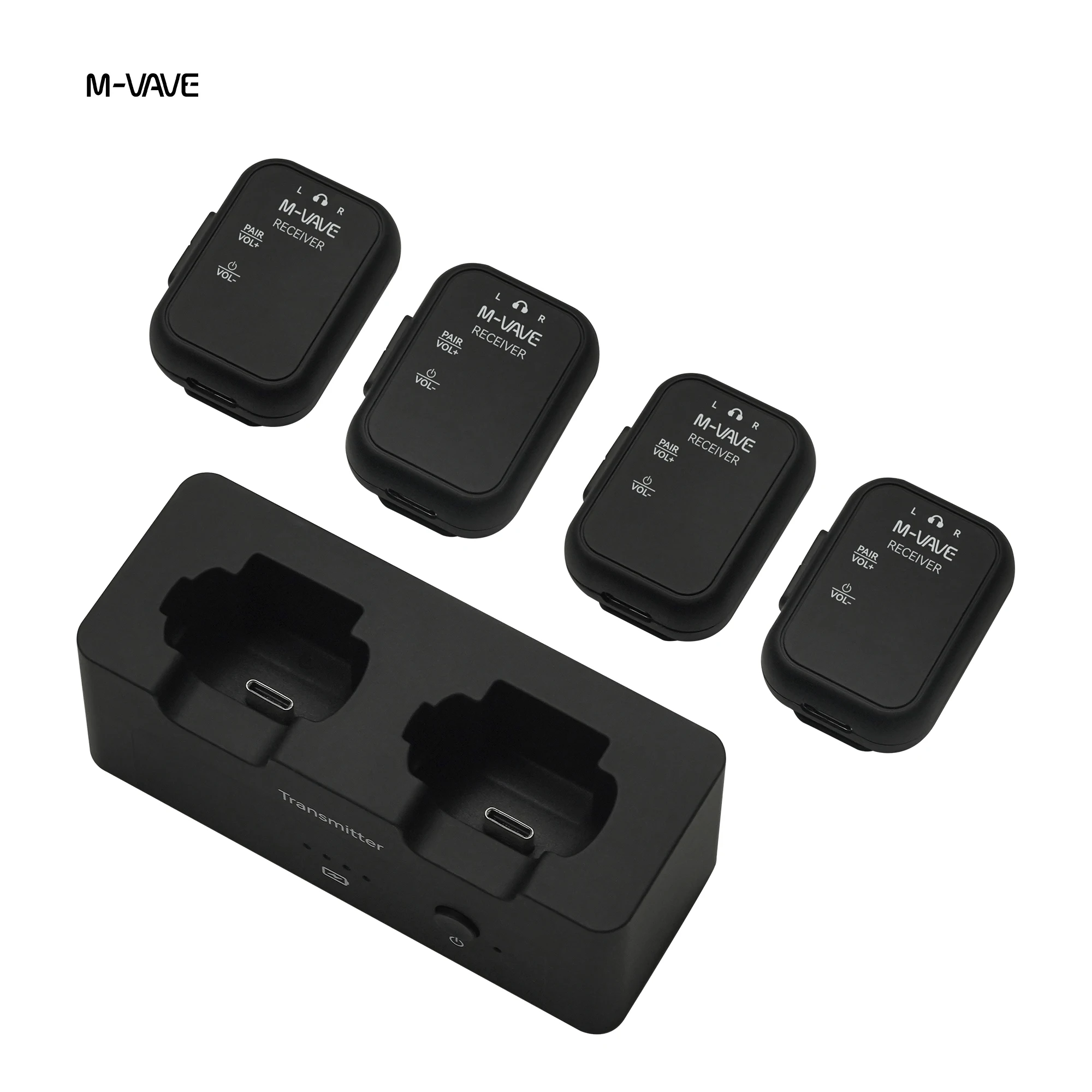 M-VAVE WP-12 2.4G Wireless Earphone Monitor System Rechargeable Transmitter 4 Receivers with Volume Button Support Mute Function