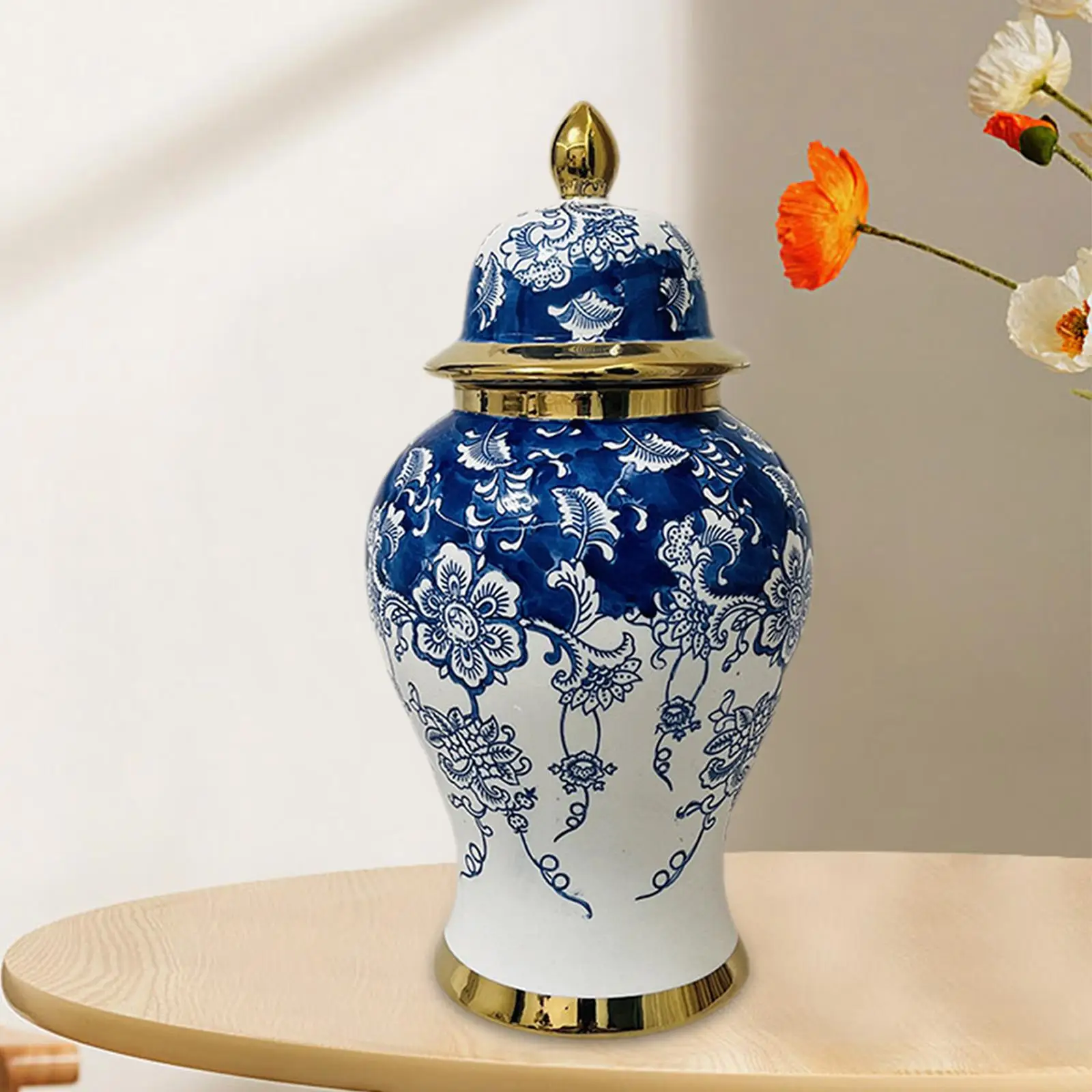 

Blue and White Porcelain Jar Traditional Ceramic Flower Vase Porcelain Ginger Jar for Weddings Desk Home Office Decoration