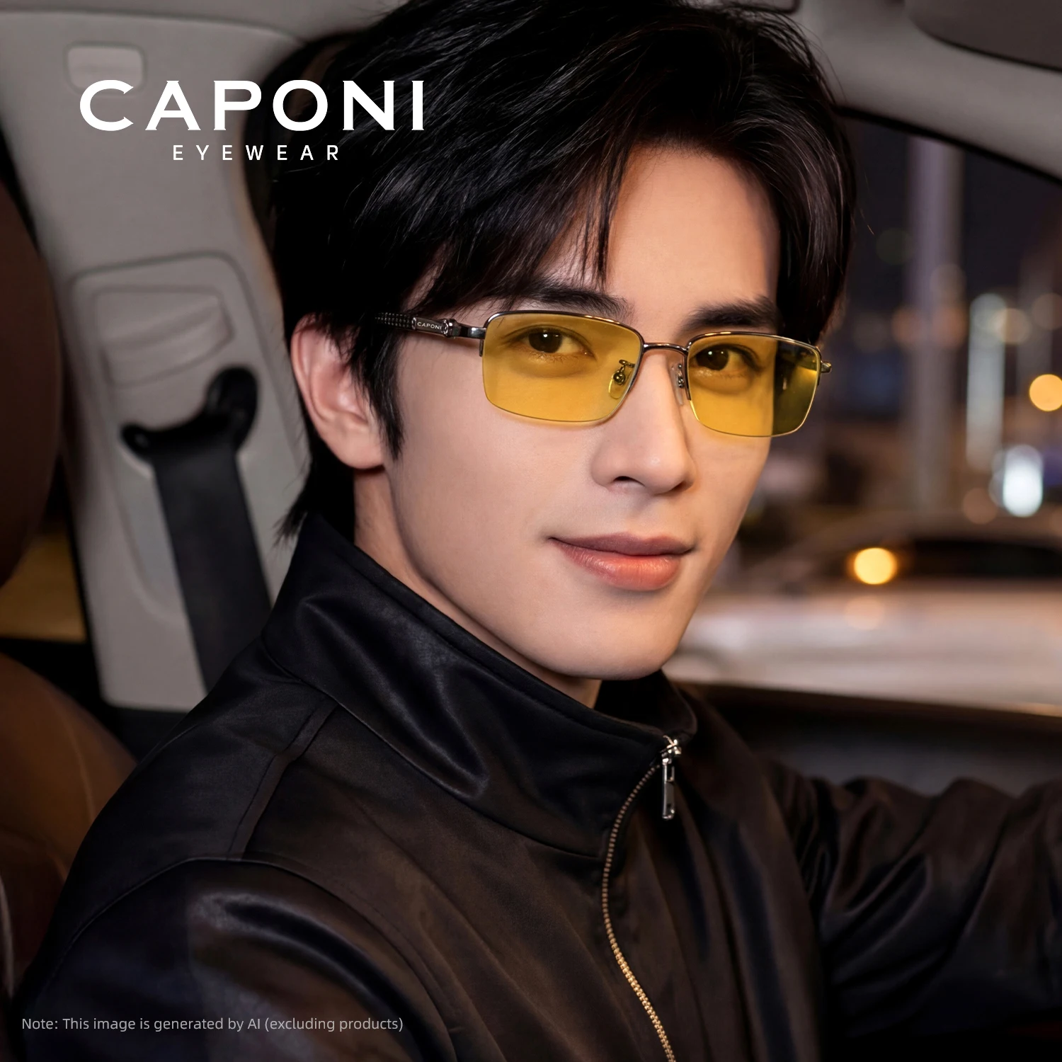 CAPONI Night Vision Men Sunglasses Carbon Fiber Anti-glare Day and Night Driving Sunglasses Photochromic Brown Eyewear BSYS35603