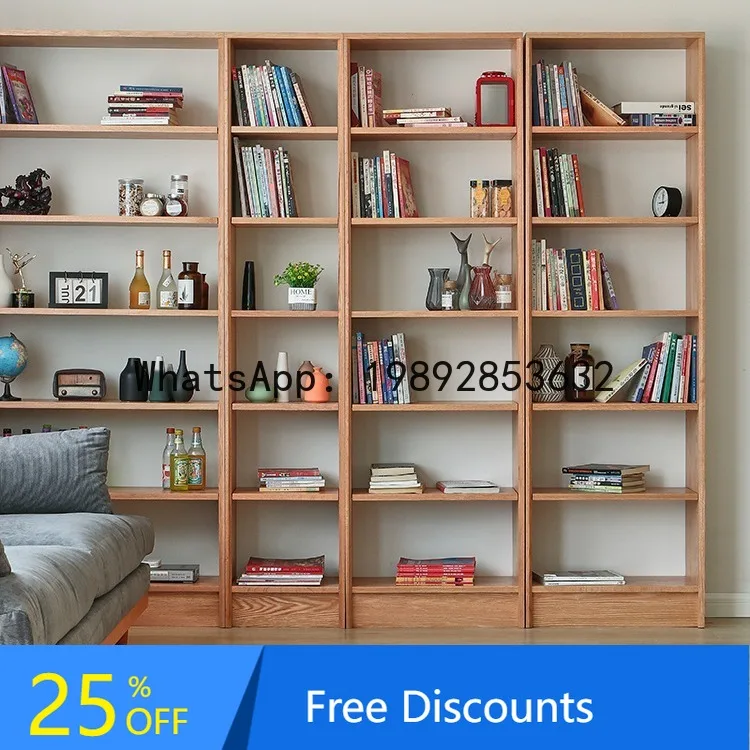 

LYY Nordic Solid Wood Floor Bookshelf Japanese Style Combination Bookcase Cherry Wood Oak Modern Simple Home Full Wall Bookshelf