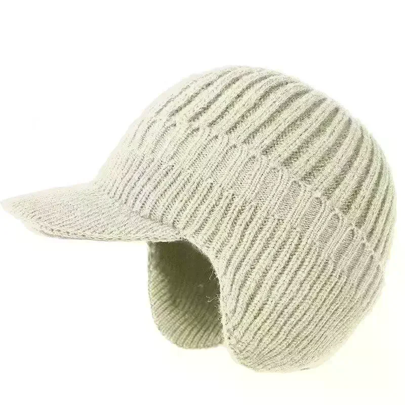 Winter Warm Knitted Beanie With Brim And Ear Flap Warm Fleece Lined Beret Cap For Men For Outdoor Cycling Warm Daily Commuting
