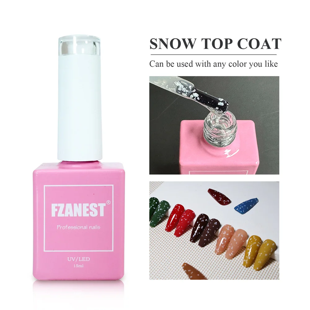 FZANEST Snow Flake Top Coat Nails Base con finitura a fiocco di neve e Top Coat Gel Nail Art accessori forniture per unghie per natale