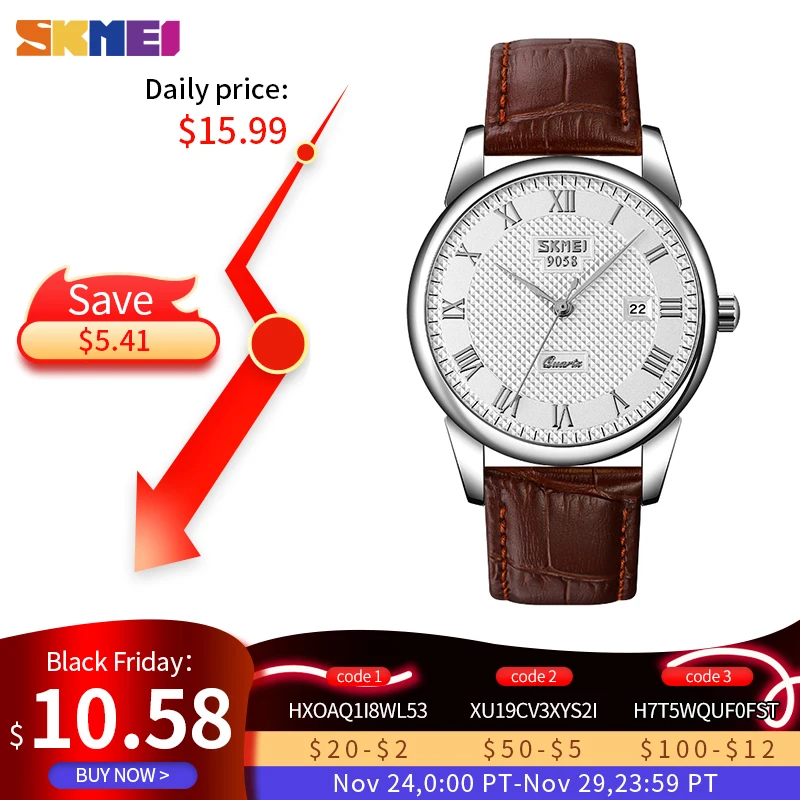 SKMEI 9058 Men 3Bar Waterproof Quartz Wristwatches relogio masculino Mens Watches Top Brand Luxury Leather Strap Watch