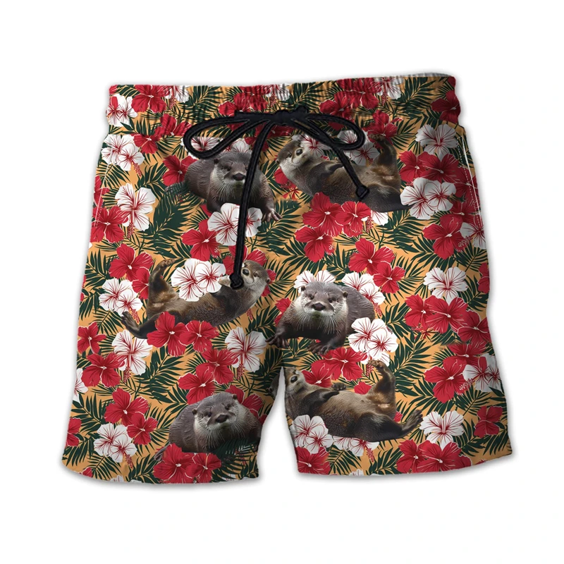 Lustige Otter-Grafik-Strandshorts für Herren, modisch, Sommer, niedliche Tiere, 3D-gedruckte Badehose, lässig, Urlaub, Urlaub, kurze Hose