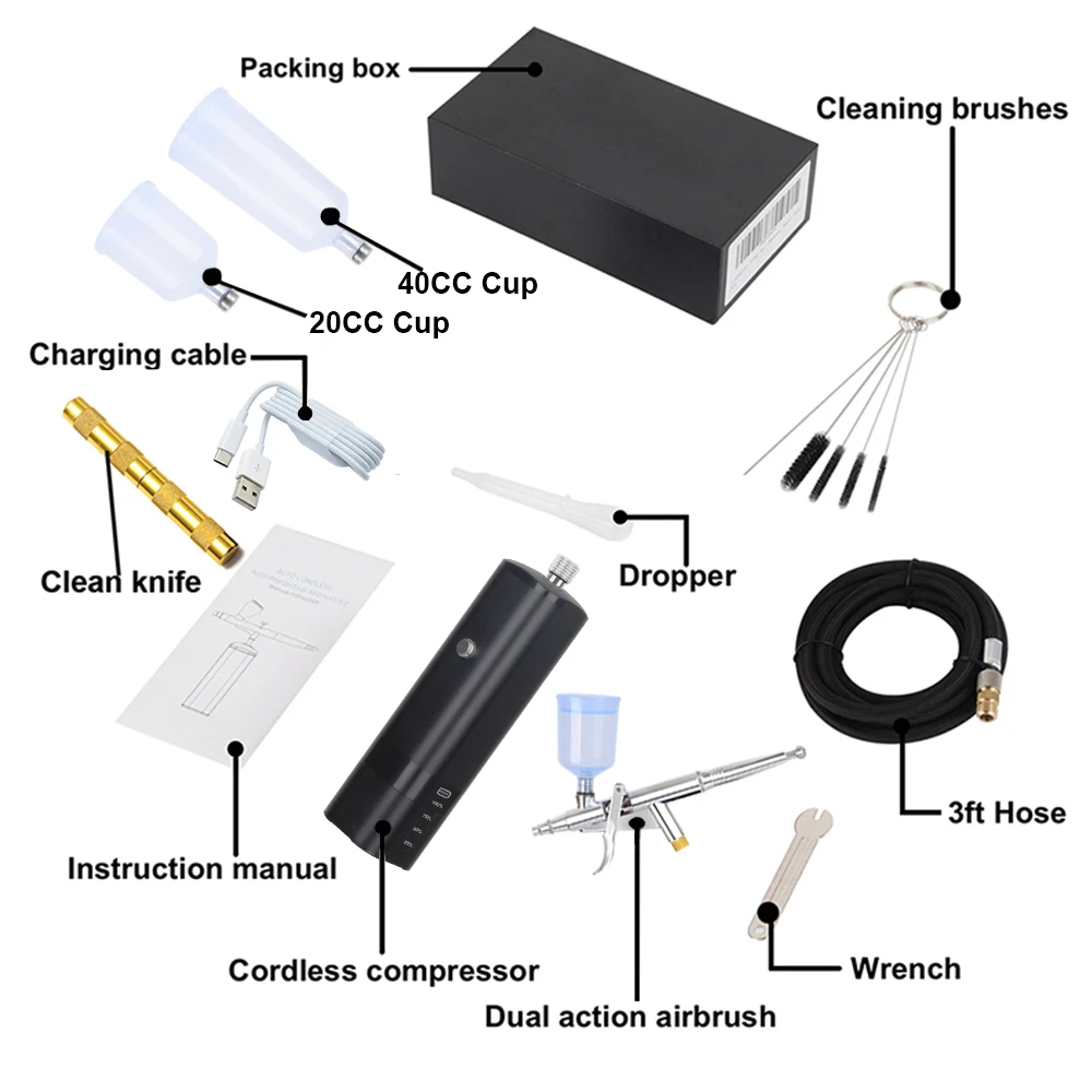 Kit aerografo per Nail Art Paint Cake Coloring Spray Pen con compressore ricaricabile Ink Cup Sprayer Tool