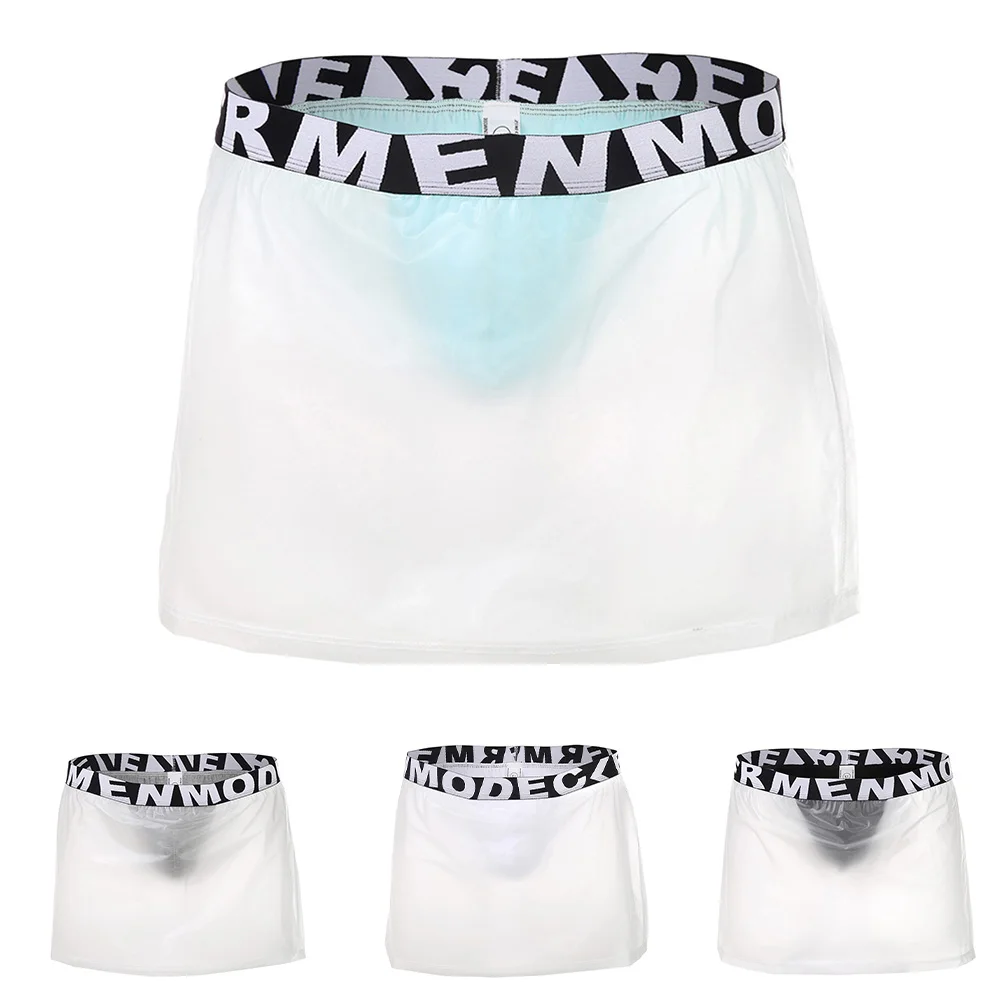Sexy Lingerie Mens Transparent Underwear Ultra-Thin Boxers Shorts Side Split G String Lounge Underpants Gay Sissy Pouch Trunks