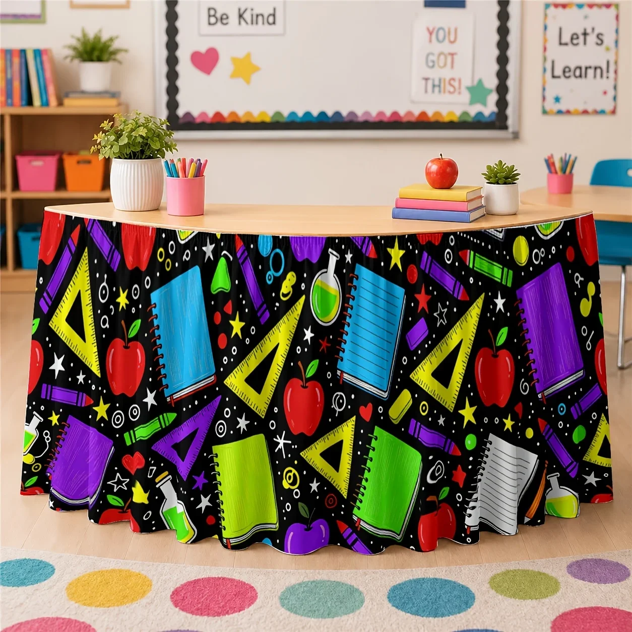 1-piece set - suitable for weddings, parties, birthdays and classroom table skirts - bright striped rectangular table skirt