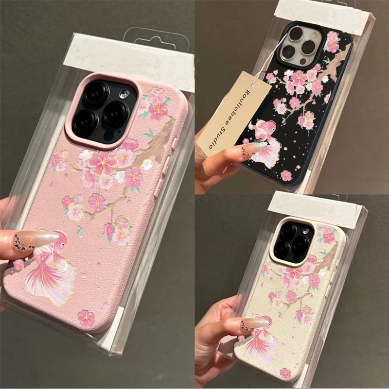 Pink Golden Lotus Koi Case For Samsung Galaxy S26 Ultra S25 S24 Plus A37 A57 A56 M56 M55 M15 M11 PU Leather Soft Matte Cover