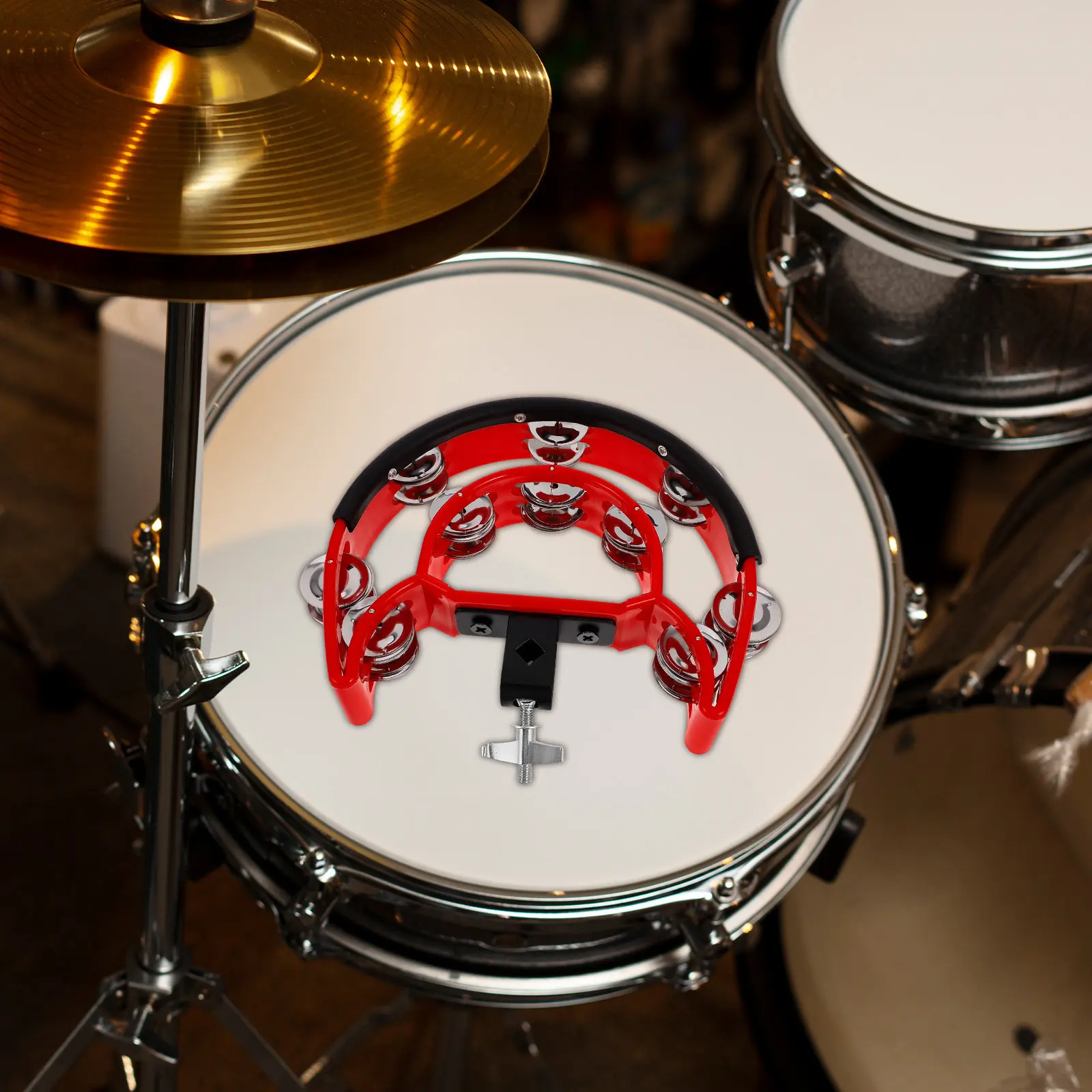 

Drum Mounting Percussion Tambourine Double Row Jingles Hi-Hat Replacement for Drum Set Parts Hi-Hat Tambourine