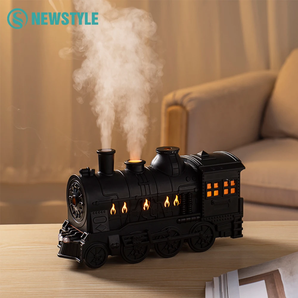 Retro Train Night Lights Jellyfish Spray Can be Add Aromatherapy Essential Oils Humidifier Wireless Control of Spray and Light