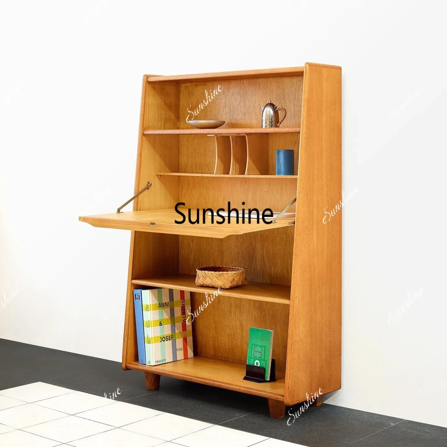 

Nordic solid wood bookcase retro dining side cabinet living room bedroom storage display cabinetTJ