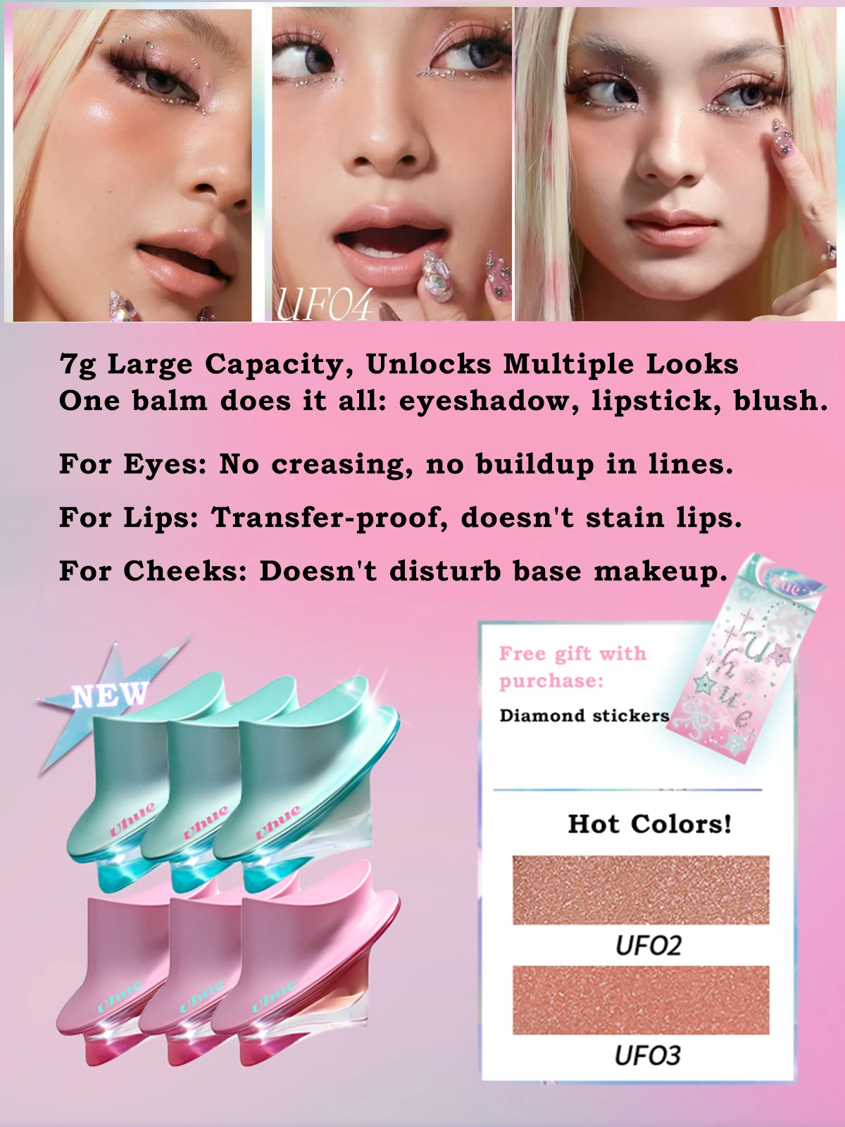 ウーフェ ベルベット マット マルチ スティック クリーム ブラッシュ リップ＆チーク ティント アイシャドウ シマー グロー ロングラスティング ヴィーガン メイクアップ トラベル フレンドリー